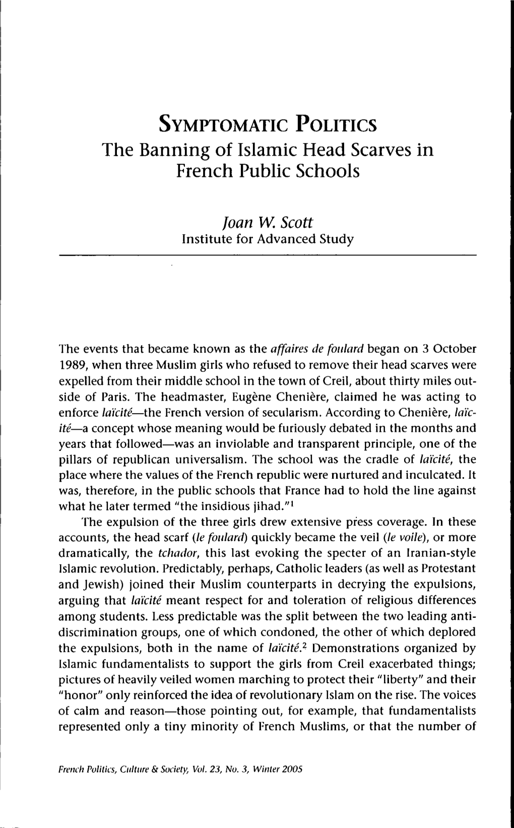 The Banning of Islamic Head Scarves in French Public Schools