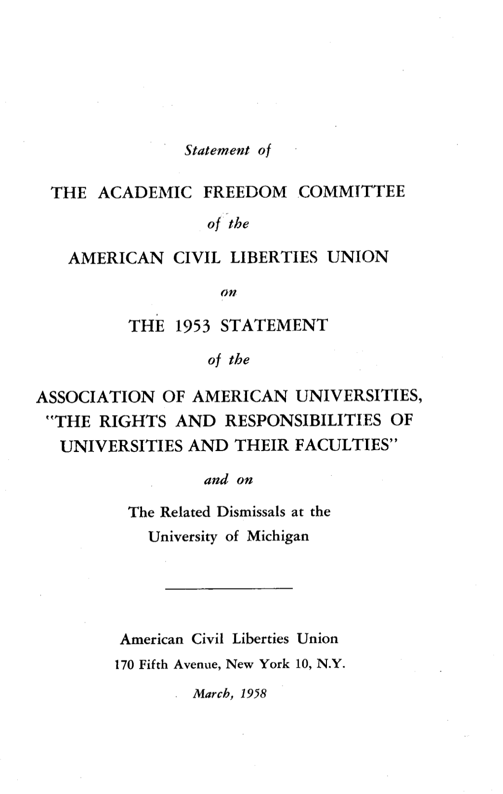 The Academic Freedom Committee American Civil