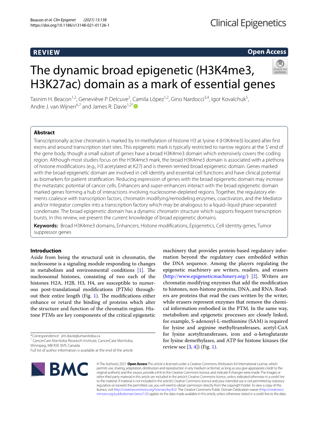 (H3k4me3, H3k27ac) Domain As a Mark of Essential Genes Tasnim H