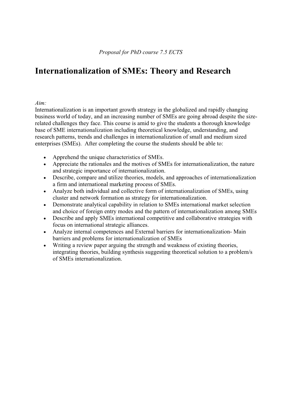 Internationalization of Smes: Theory and Research