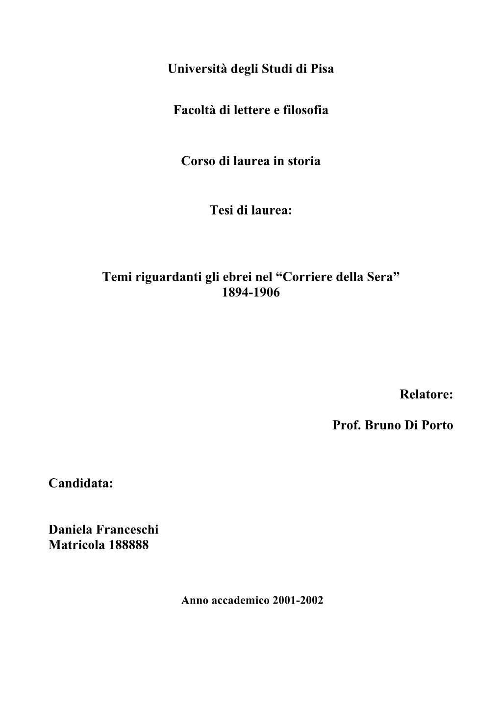 Temi Riguardanti Gli Ebrei Nel “Corriere Della Sera” 1894-1906