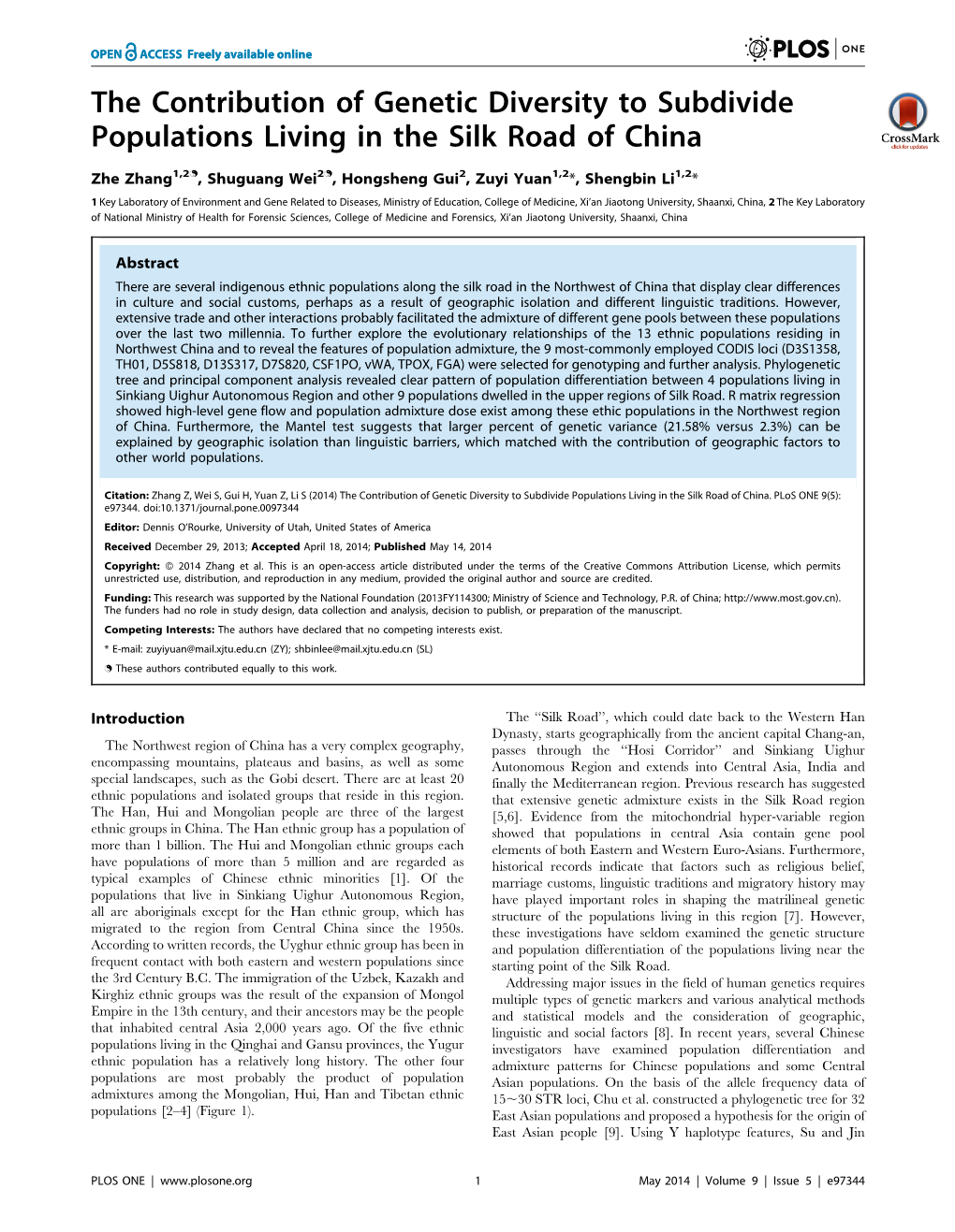 The Contribution of Genetic Diversity to Subdivide Populations Living in the Silk Road of China