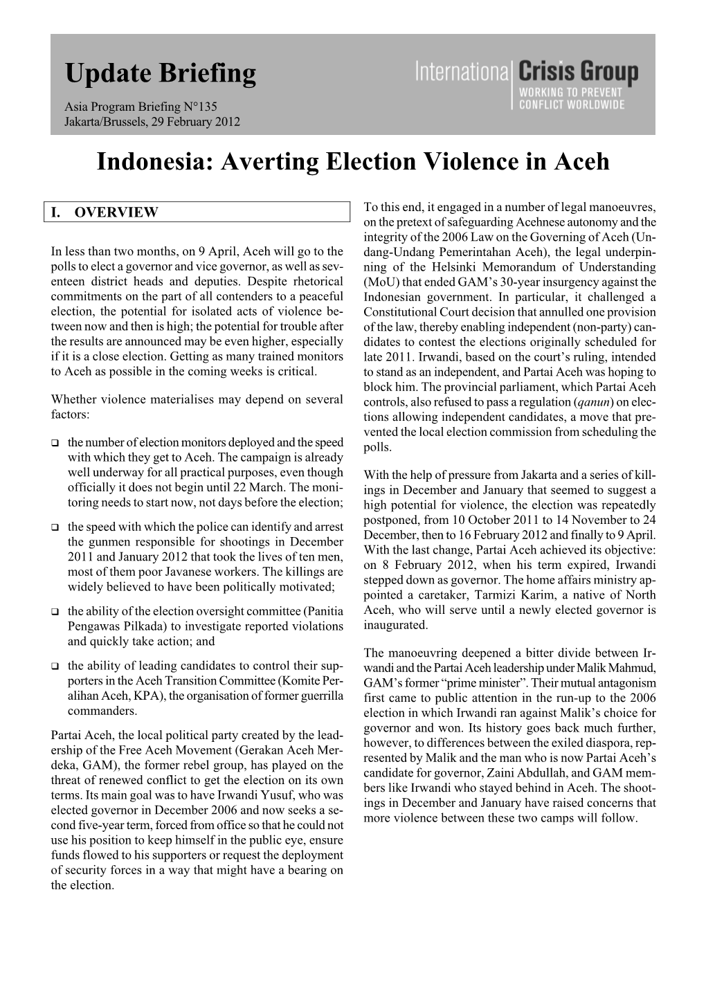 Indonesia: Averting Election Violence in Aceh