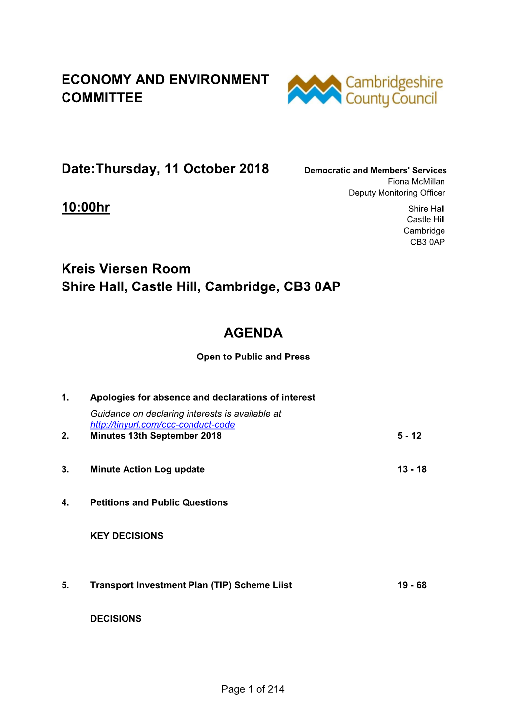 ECONOMY and ENVIRONMENT COMMITTEE Date