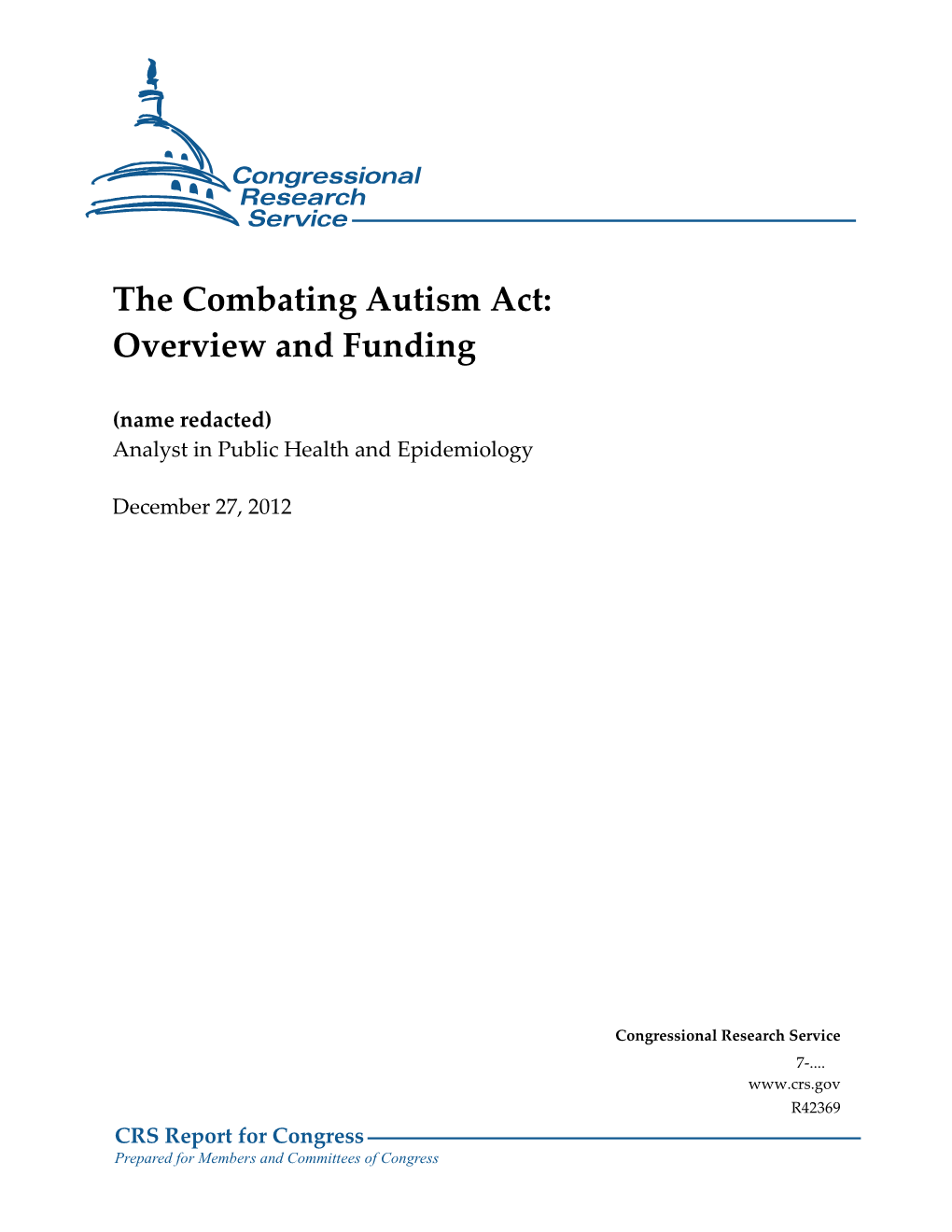 The Combating Autism Act: Overview and Funding