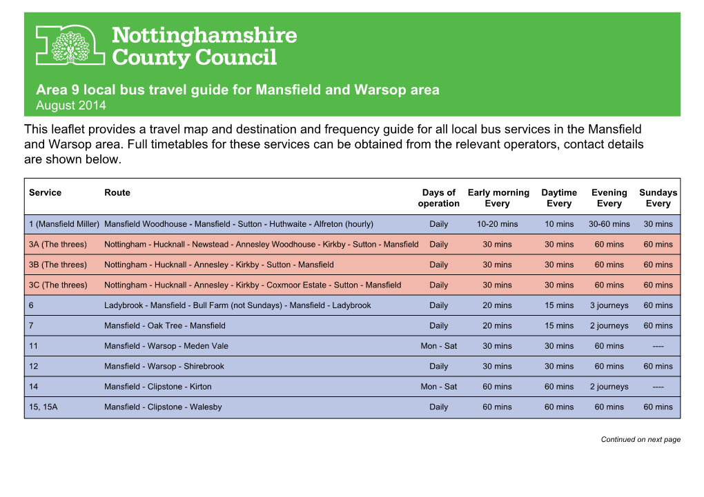 Area 9 Local Bus Travel Guide for Mansfield and Warsop Area