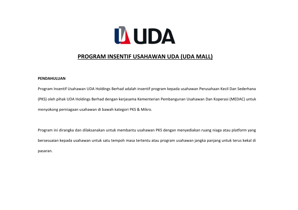 Program Insentif Usahawan Uda (Uda Mall)