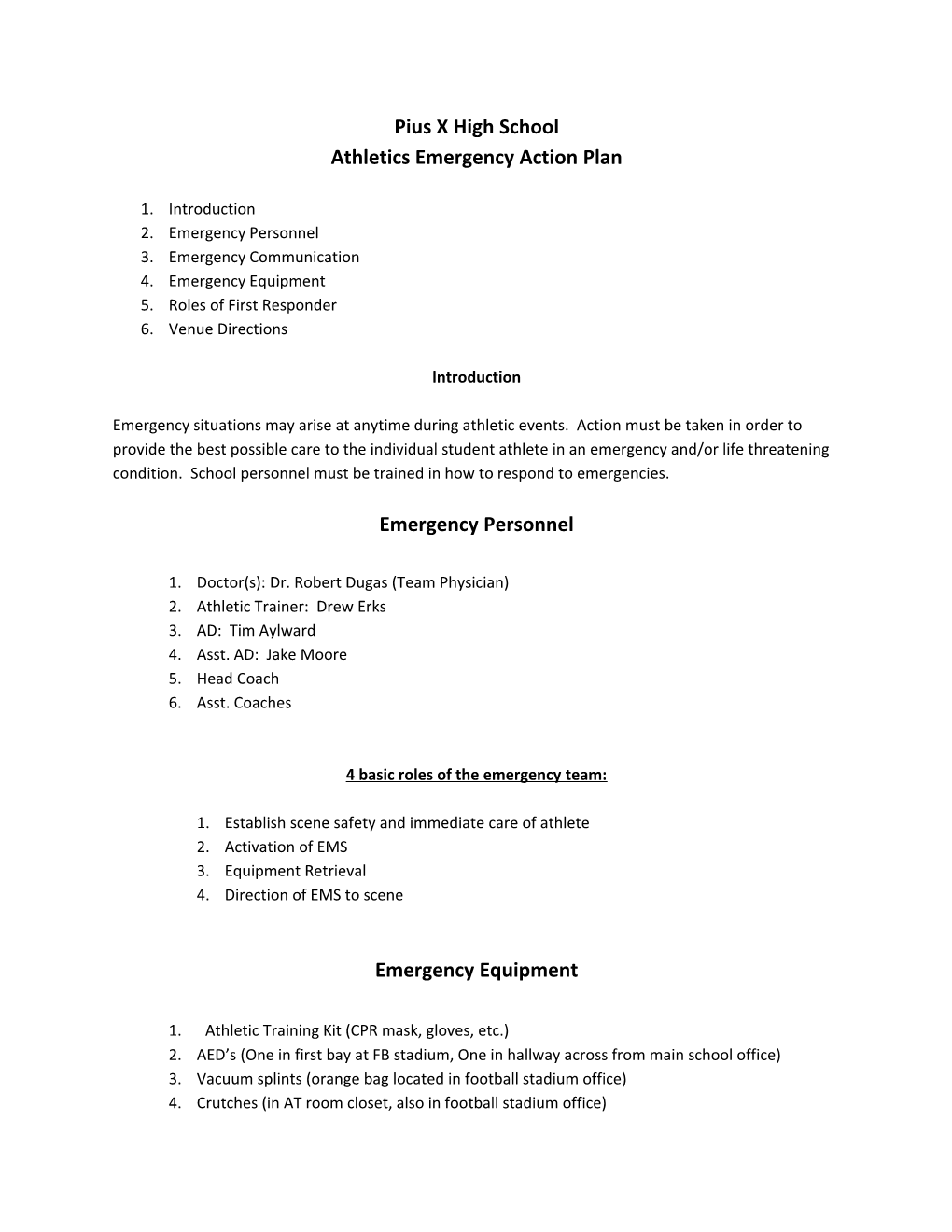 Athletics Emergency Action Plan