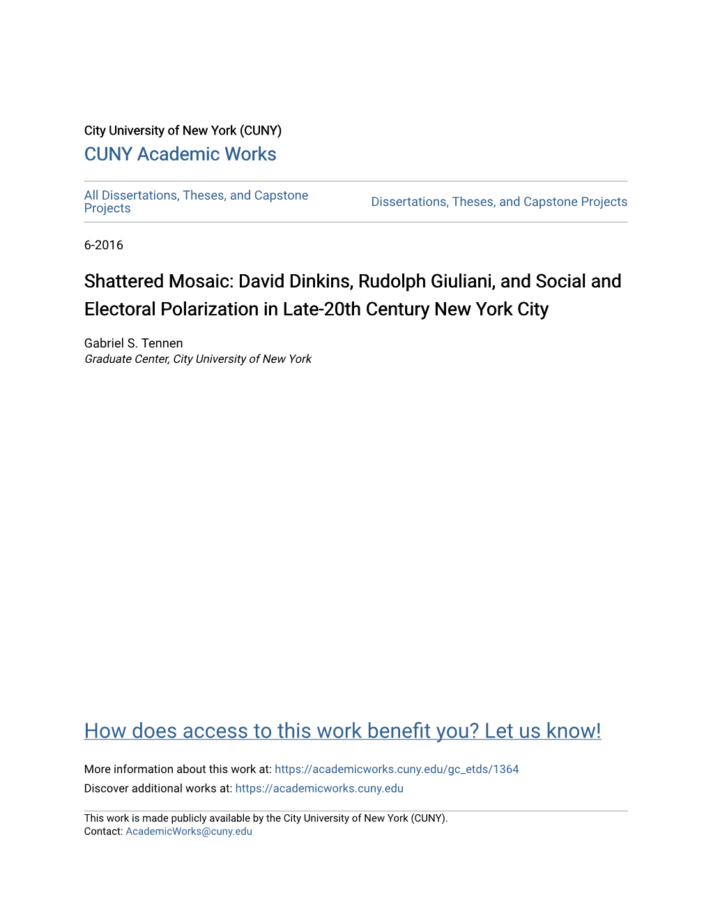 David Dinkins, Rudolph Giuliani, and Social and Electoral Polarization in Late-20Th Century New York City