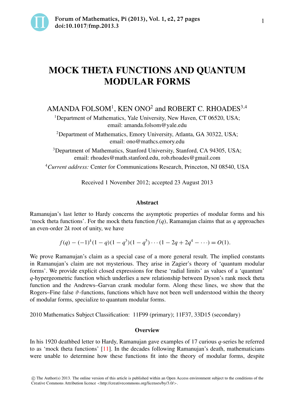 Mock Theta Functions and Quantum Modular Forms