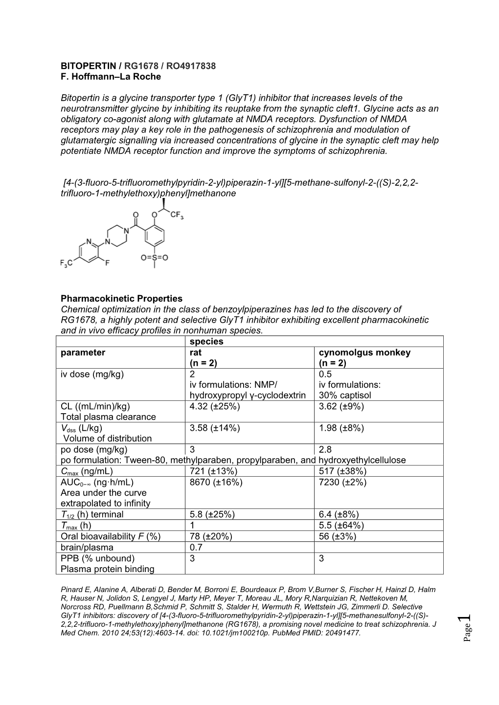 Bitopertin / Rg1678 / Ro4917838 F