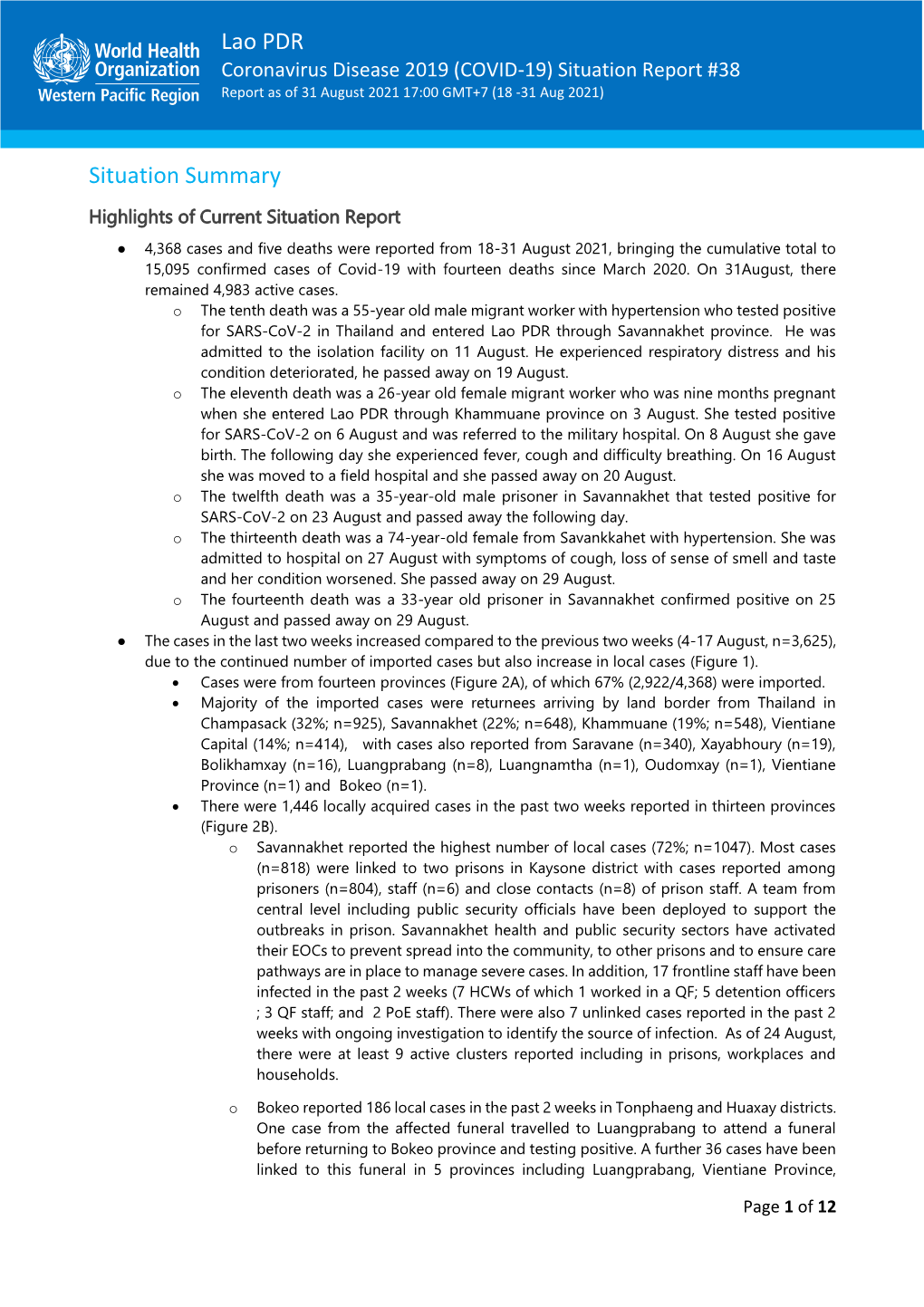 Lao PDR Situation Summary