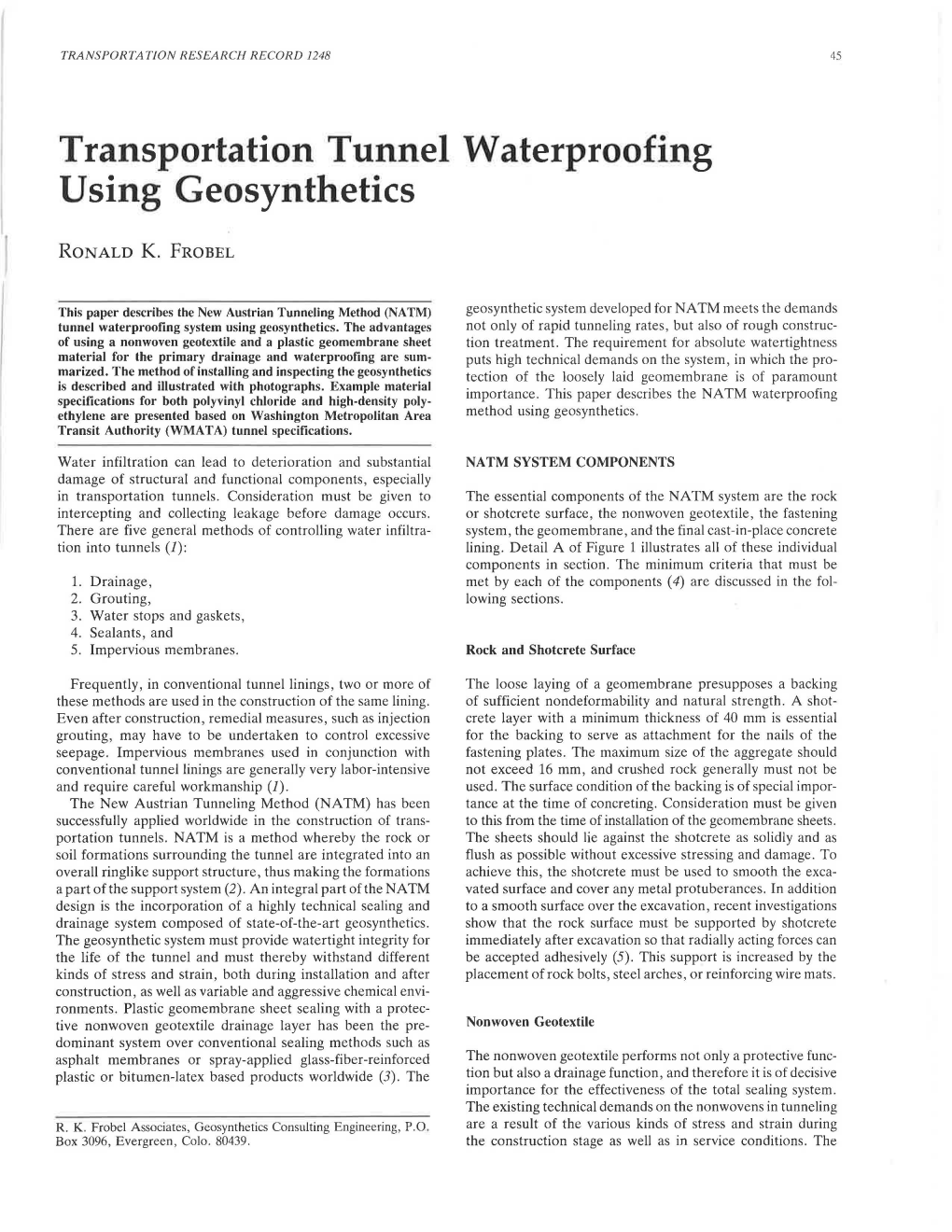 Transportation Tunnel Waterproofing Using Geo Synthetics