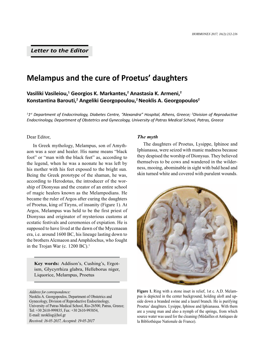 Melampus and the Cure of Proetus' Daughters