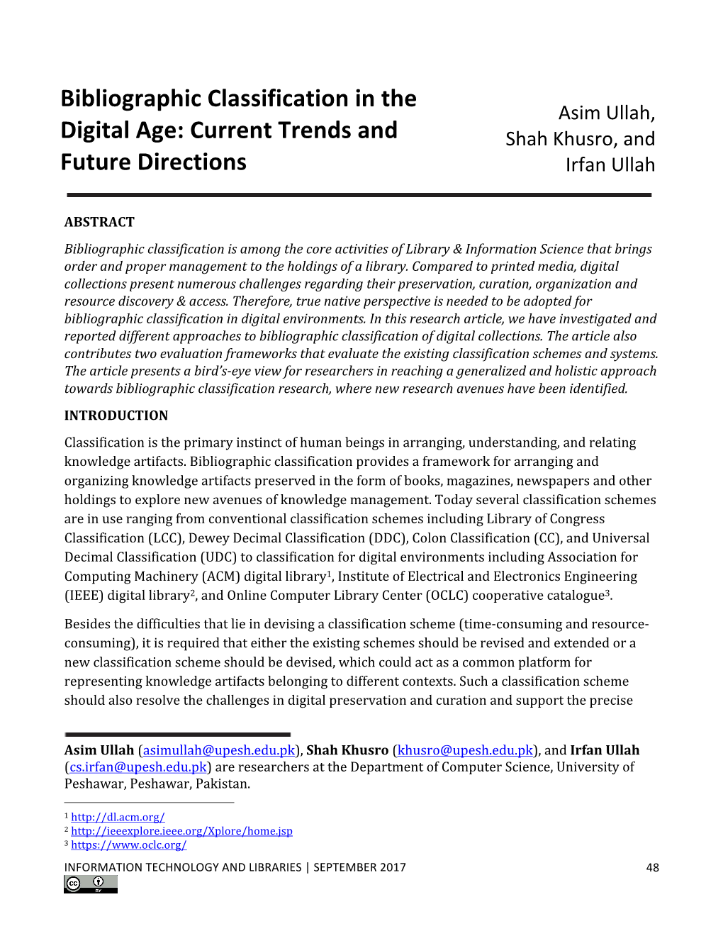 Bibliographic Classification in the Digital Age: Current Trends And