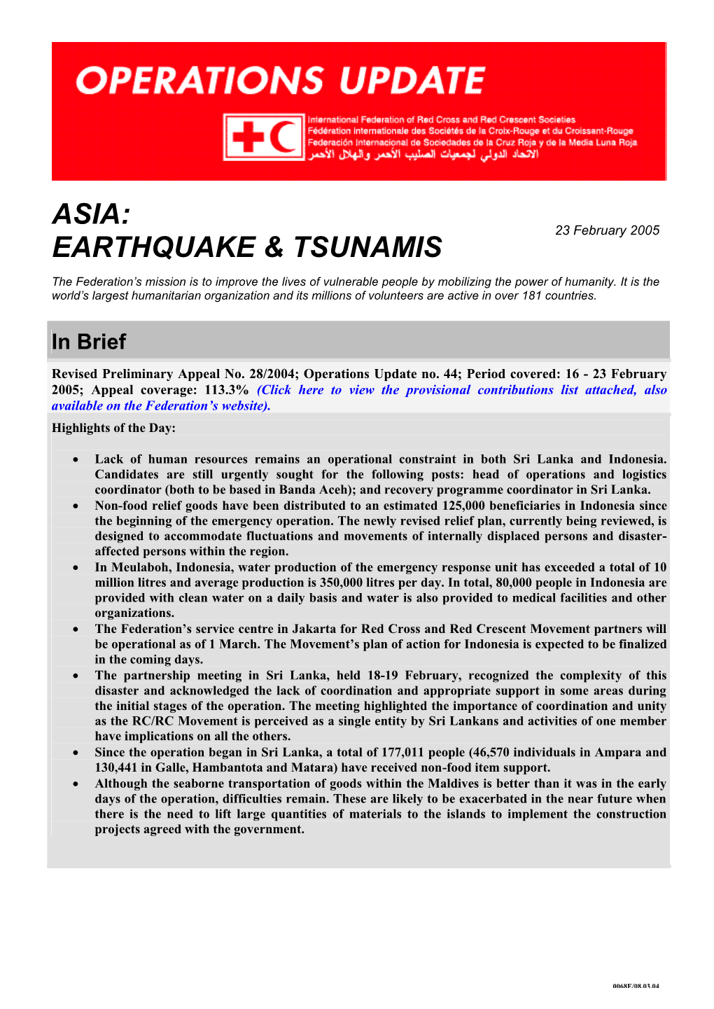Asia: Earthquake & Tsunamis