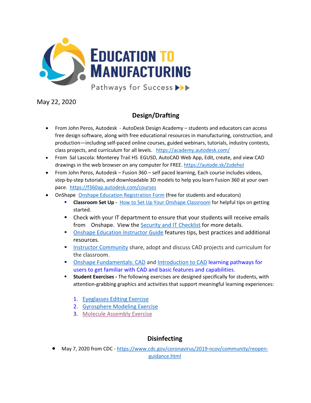 May 22, 2020 Design/Drafting Disinfecting