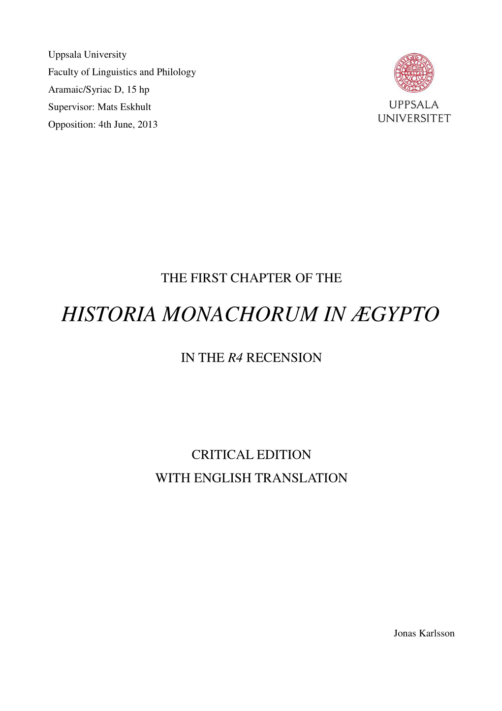 Historia Monachorum in Ægypto