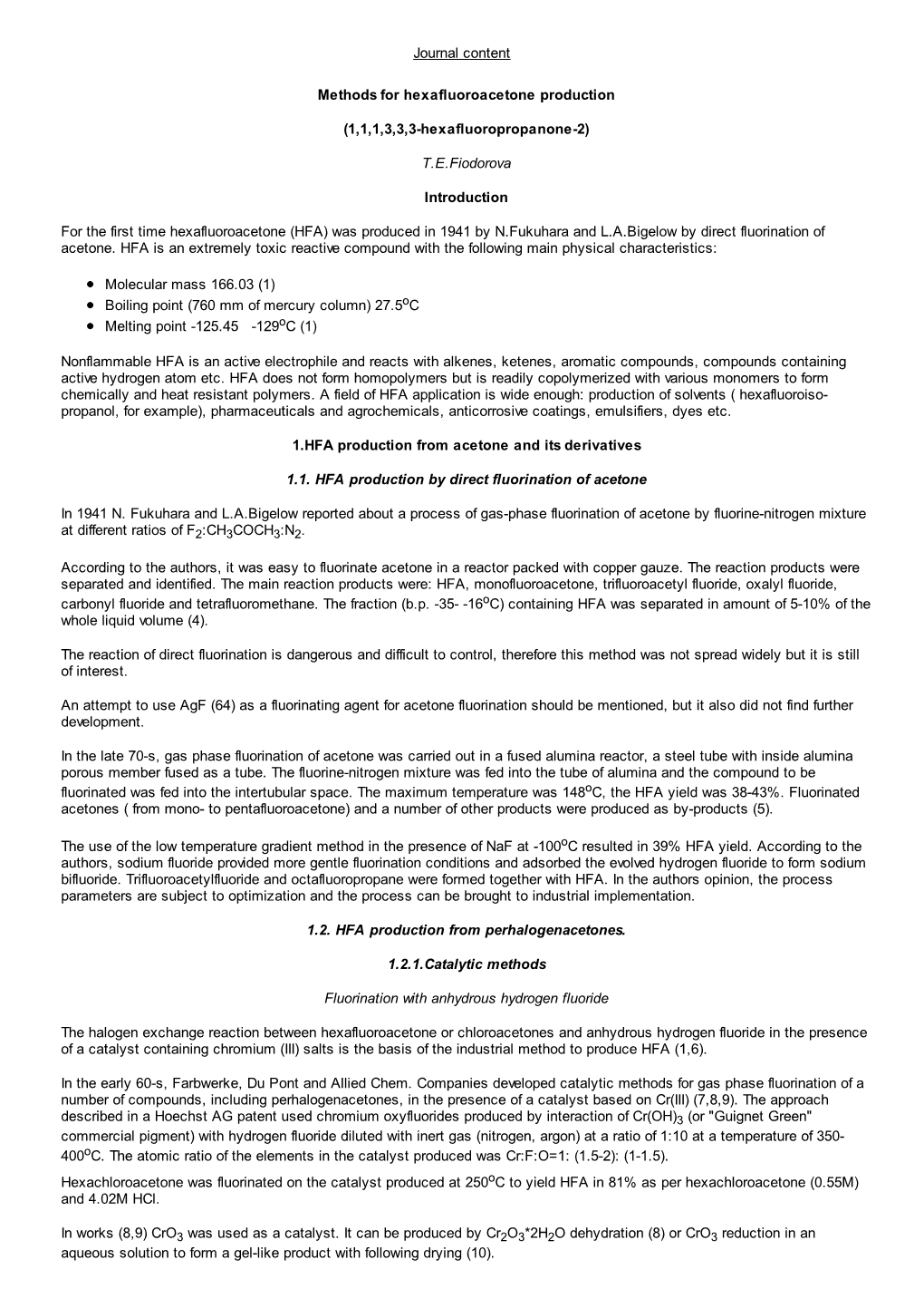 Methods for Hexafluoroacetone Production