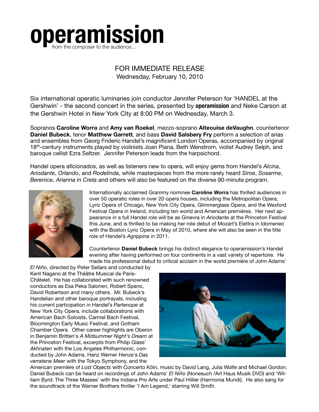 Handel 3 March Press Release