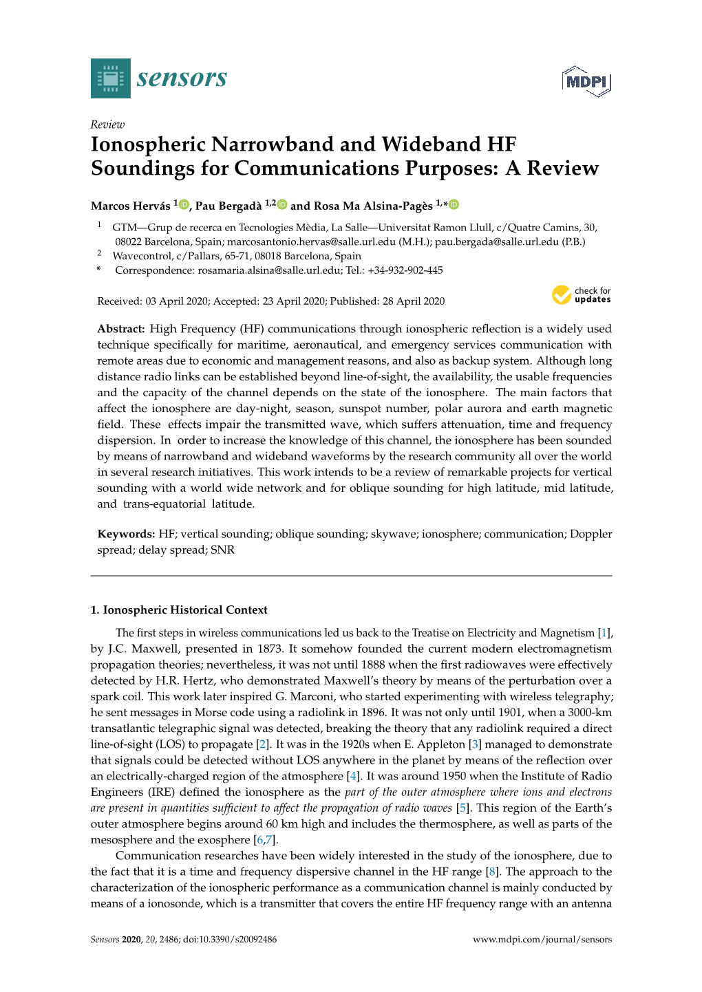 Ionospheric Narrowband and Wideband HF Soundings for Communications Purposes: a Review