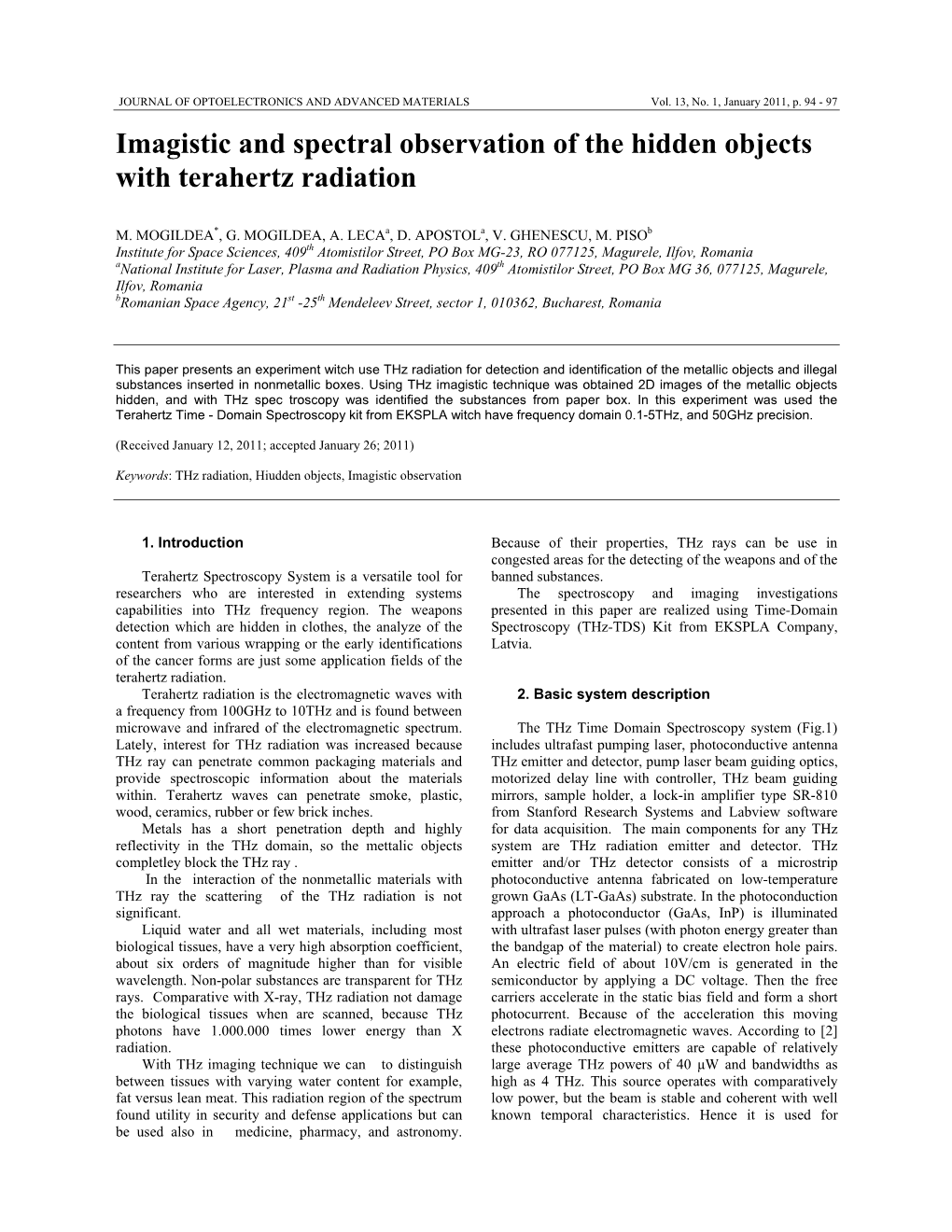 Imagistic and Spectral Observation of the Hidden Objects with Terahertz Radiation