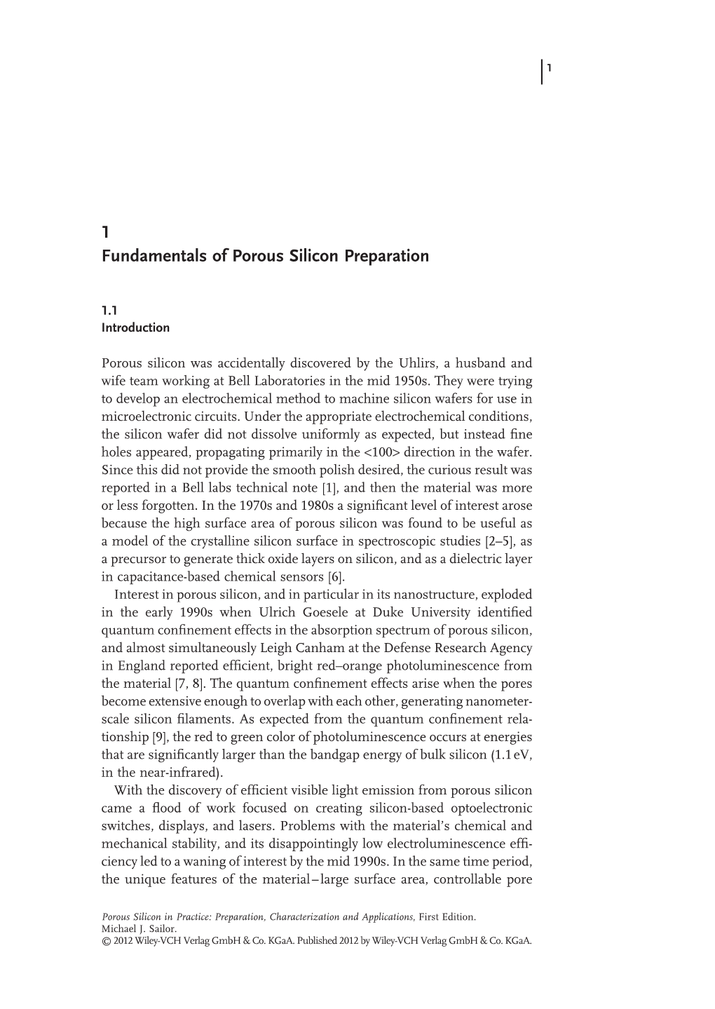 1 Fundamentals of Porous Silicon Preparation