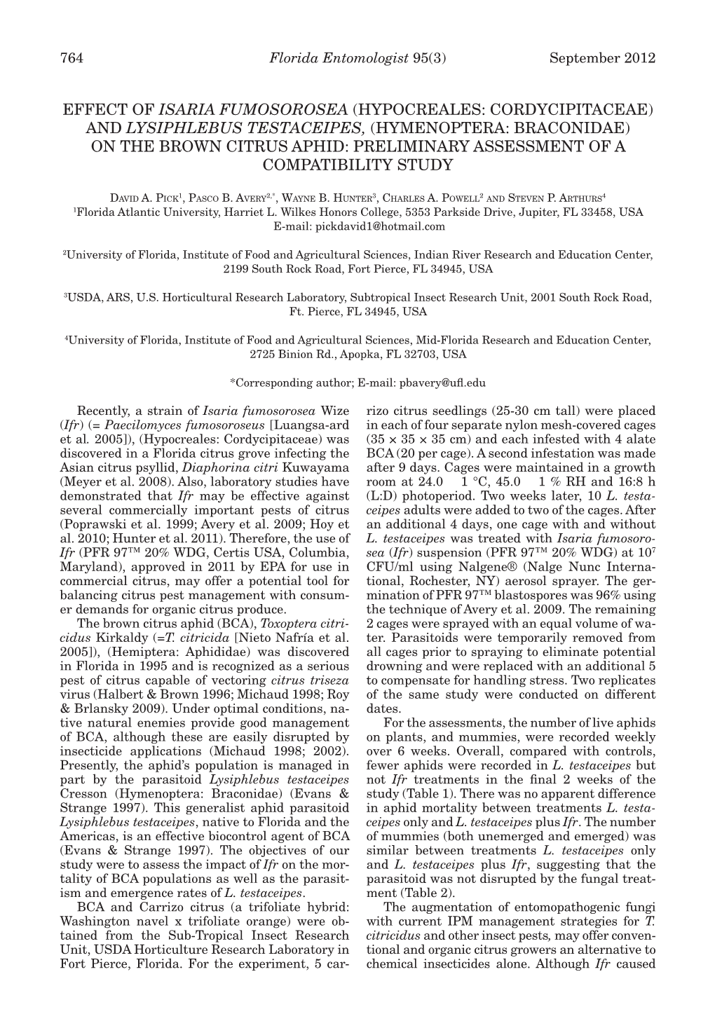 Effect of Isaria Fumosorosea (Hypocreales