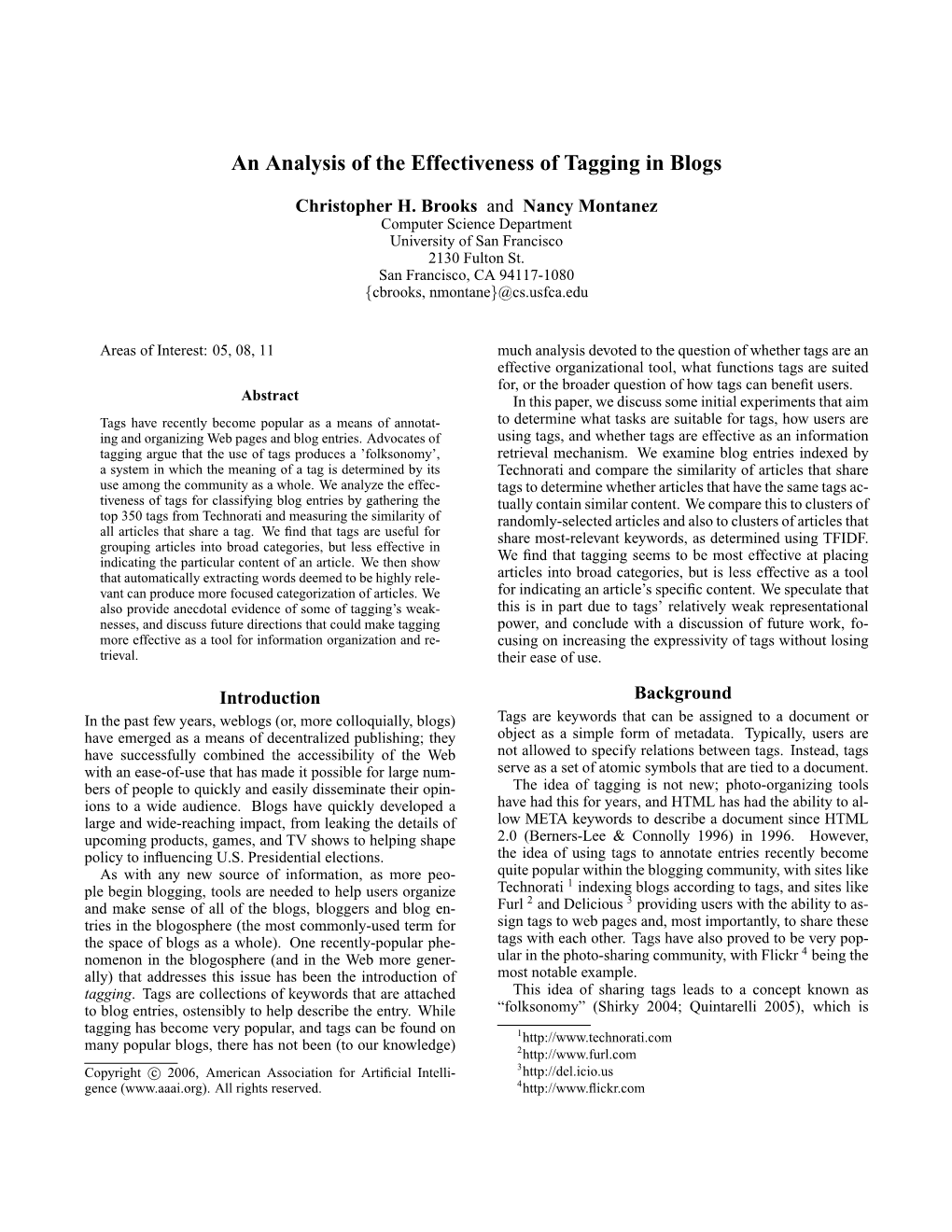 An Analysis of the Effectiveness of Tagging in Blogs