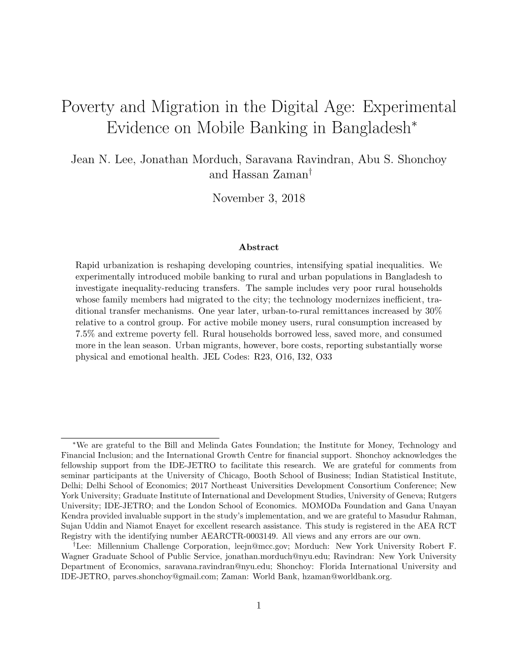 Experimental Evidence on Mobile Banking in Bangladesh∗