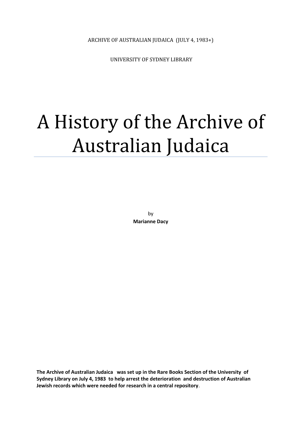 A History of the Archive of Australian Judaica