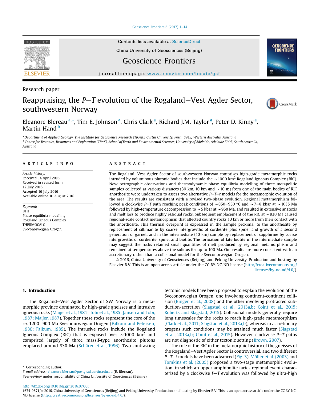 Reappraising the P-T Evolution of the Rogaland-Vest Agder