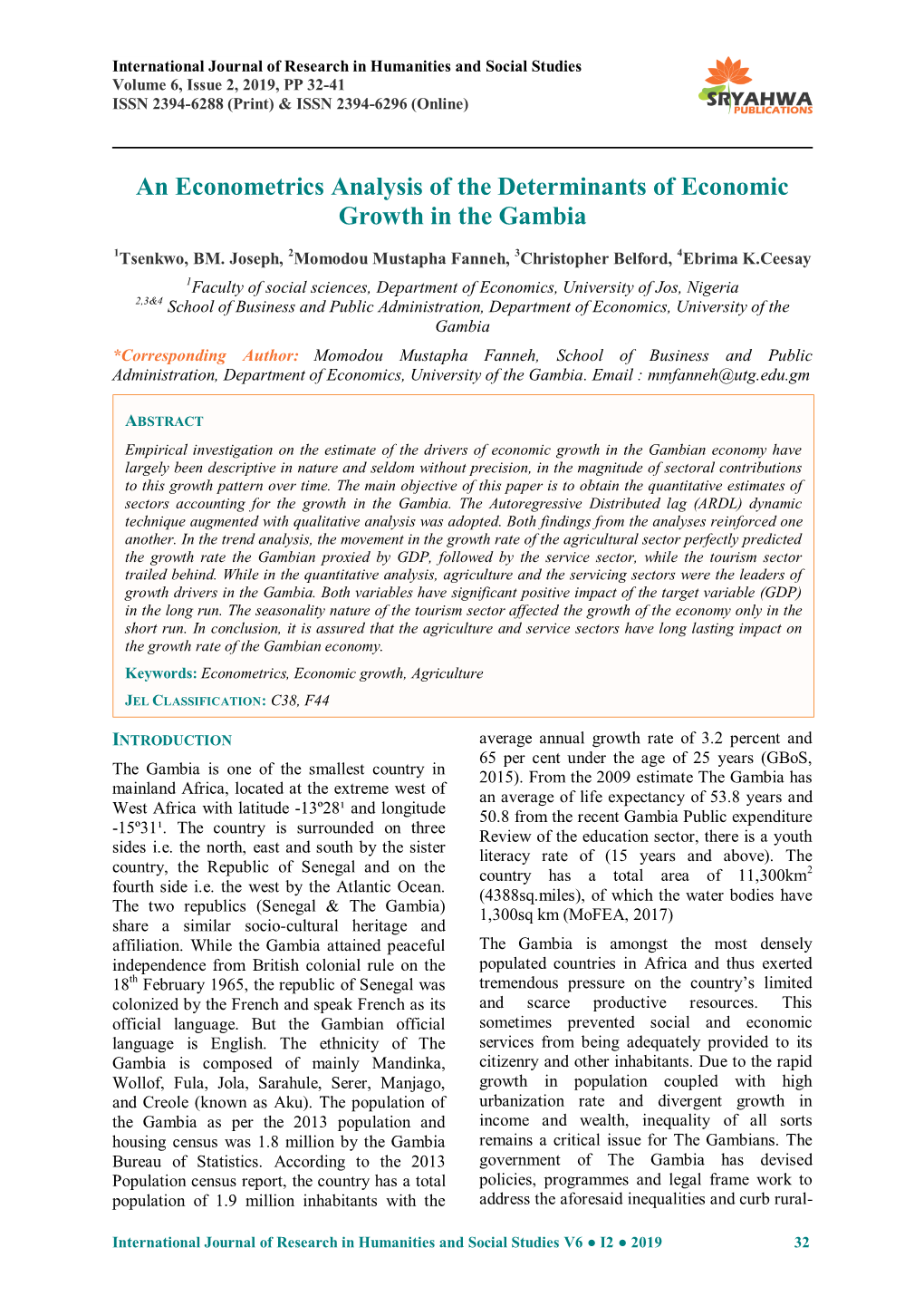 An Econometrics Analysis of the Determinants of Economic Growth in the Gambia