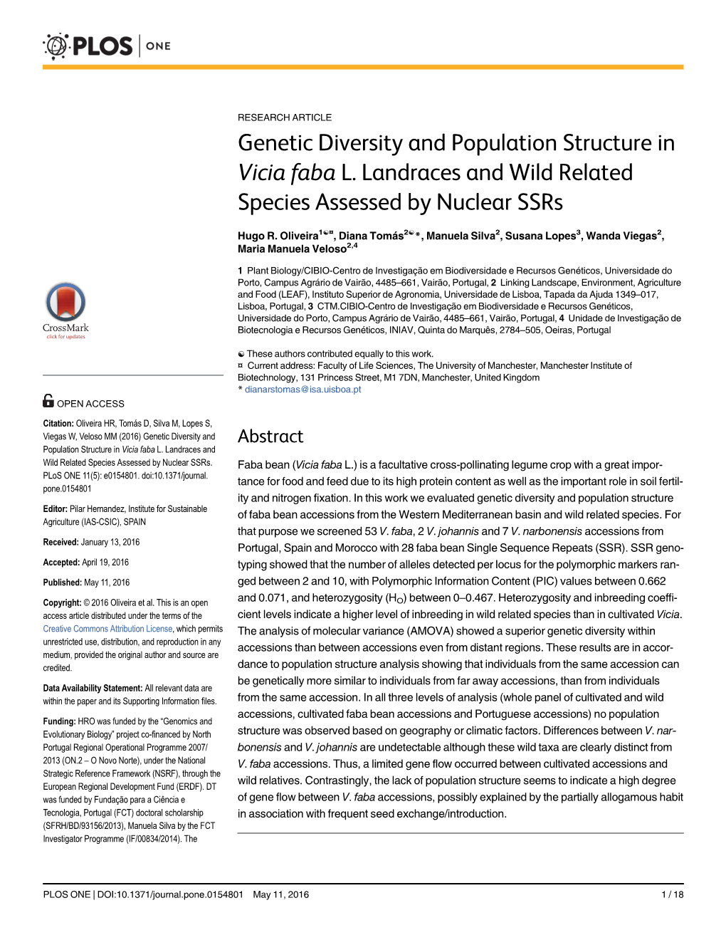 Genetic Diversity and Population Structure in Vicia Faba L. Landraces and Wild Related Species Assessed by Nuclear Ssrs