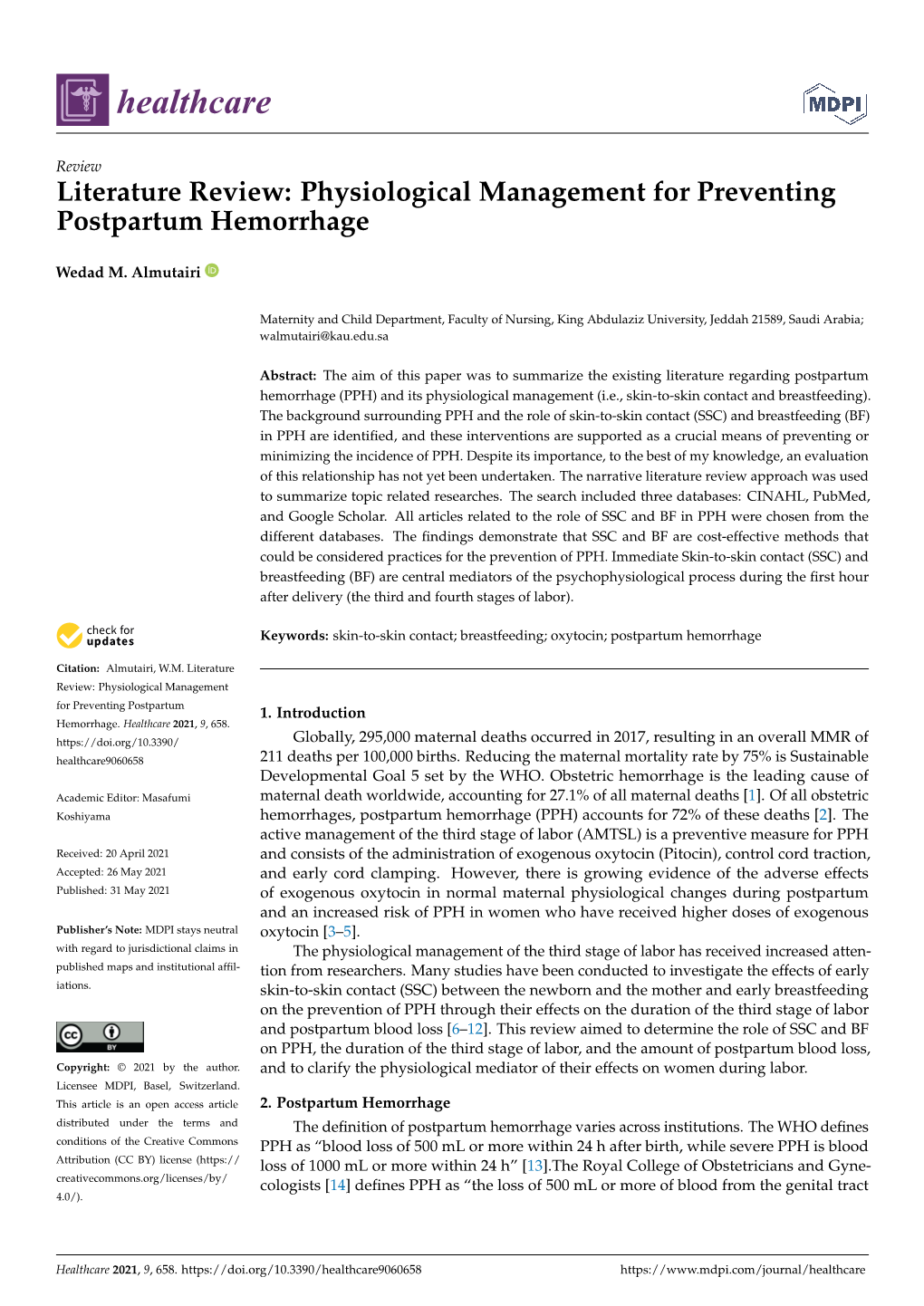 Literature Review: Physiological Management for Preventing Postpartum Hemorrhage