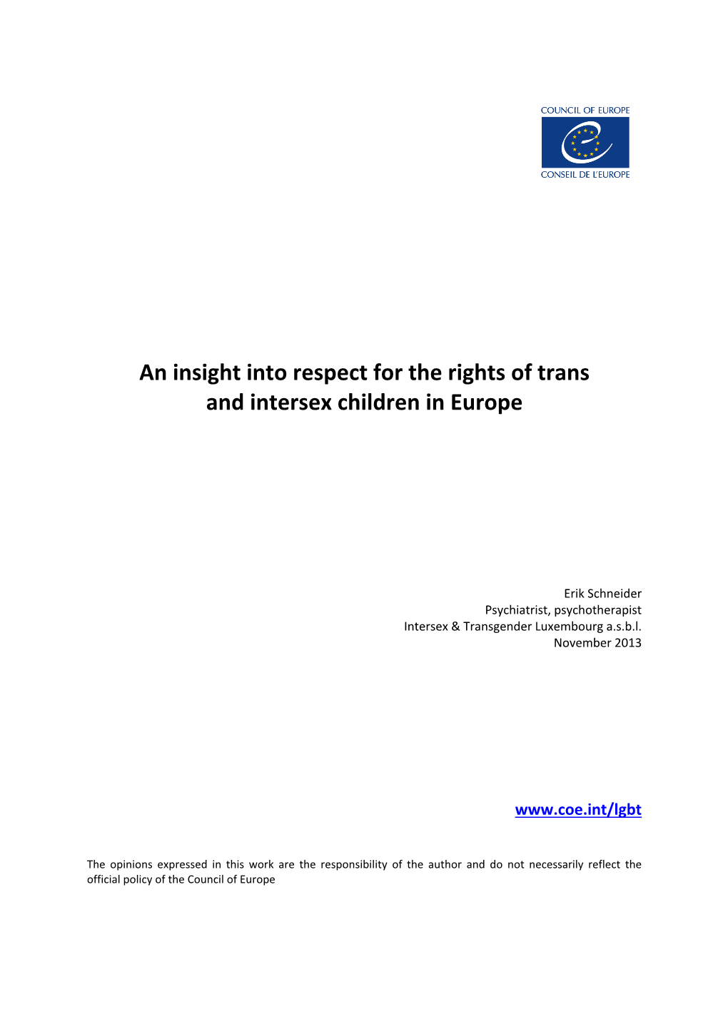 An Insight Into Respect for the Rights of Trans and Intersex Children in Europe