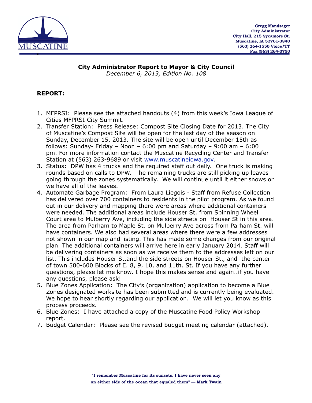 2013-12-06 City Administrator Update 108.Pdf