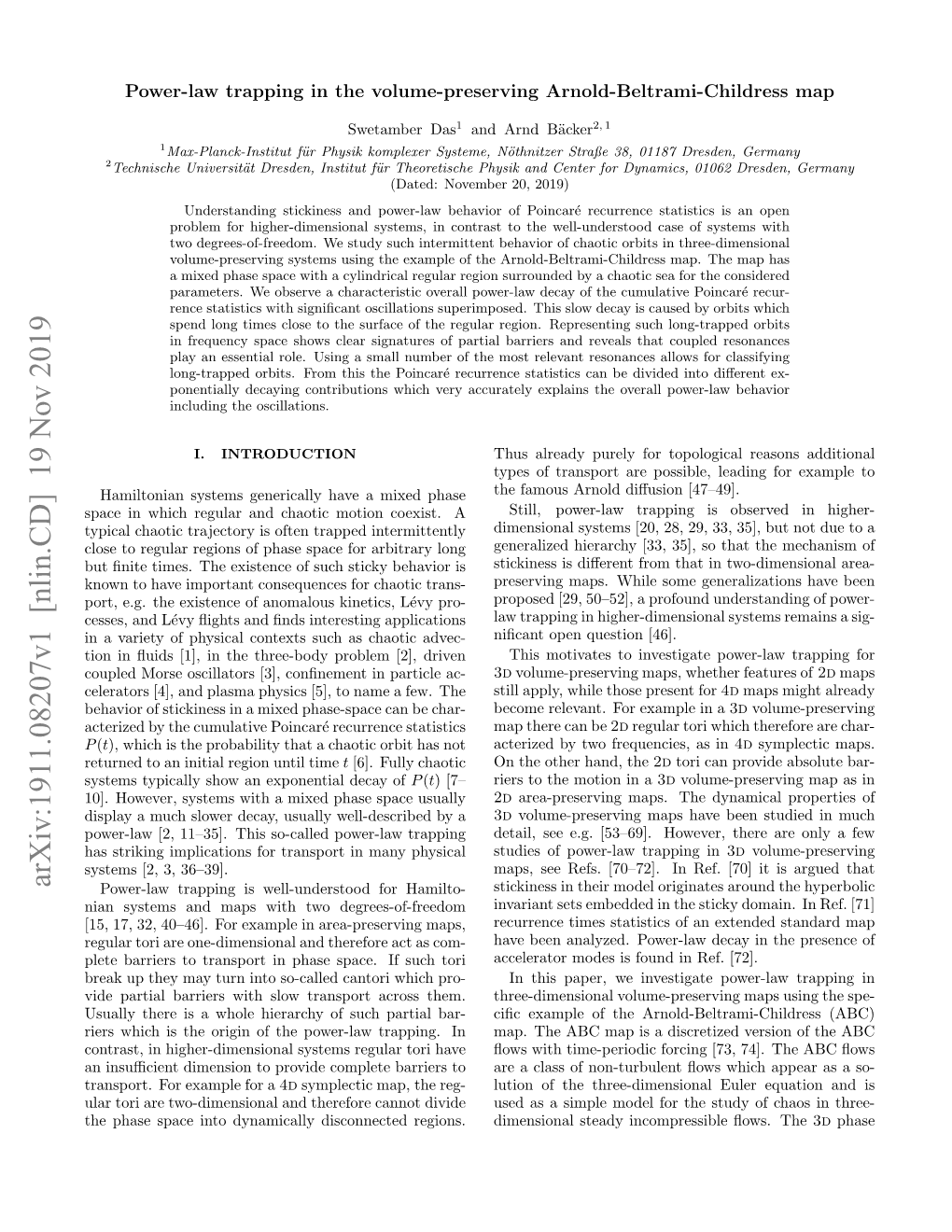 Arxiv:1911.08207V1 [Nlin.CD] 19 Nov 2019