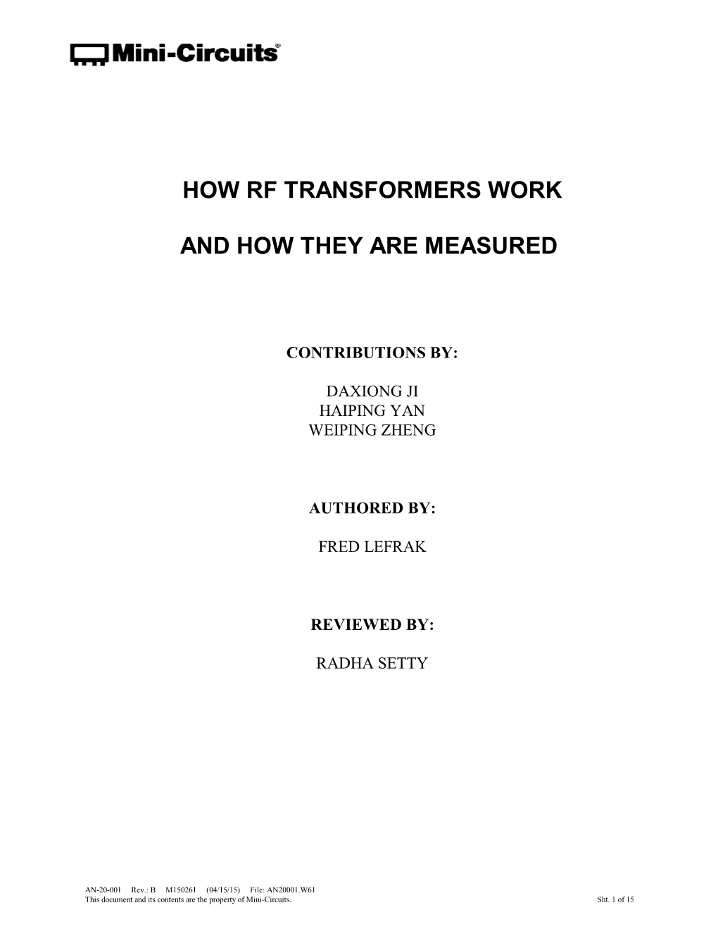 How Rf Transformers Work and How They Are Measured