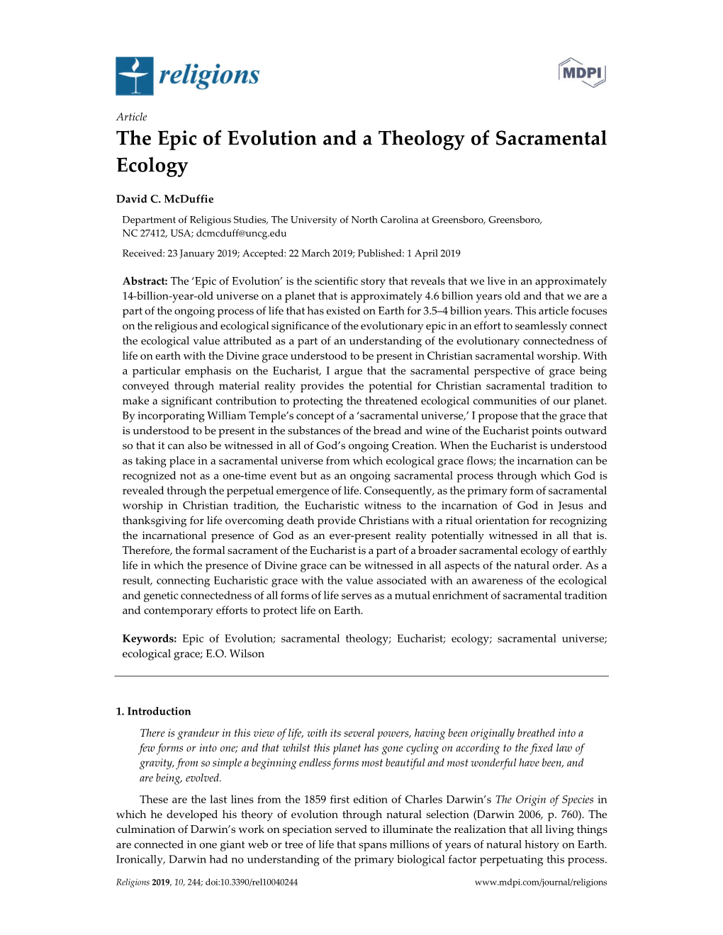 The Epic of Evolution and a Theology of Sacramental Ecology