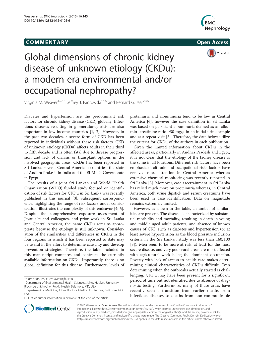 Ckdu): a Modern Era Environmental And/Or Occupational Nephropathy? Virginia M