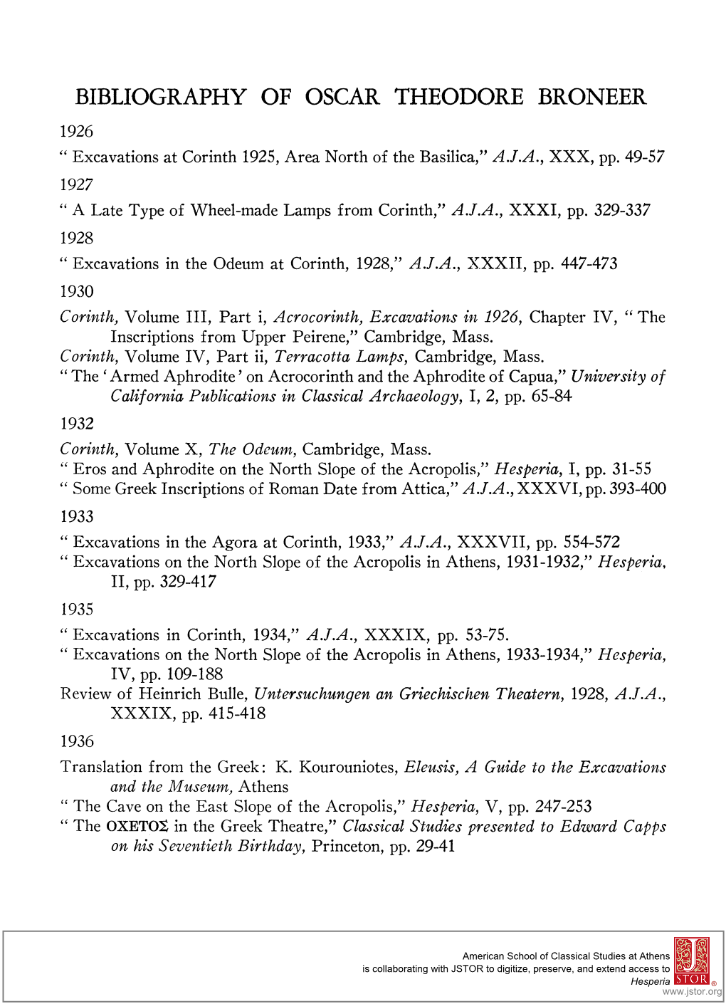 Bibliography of Oscar Theodore Broneer 395