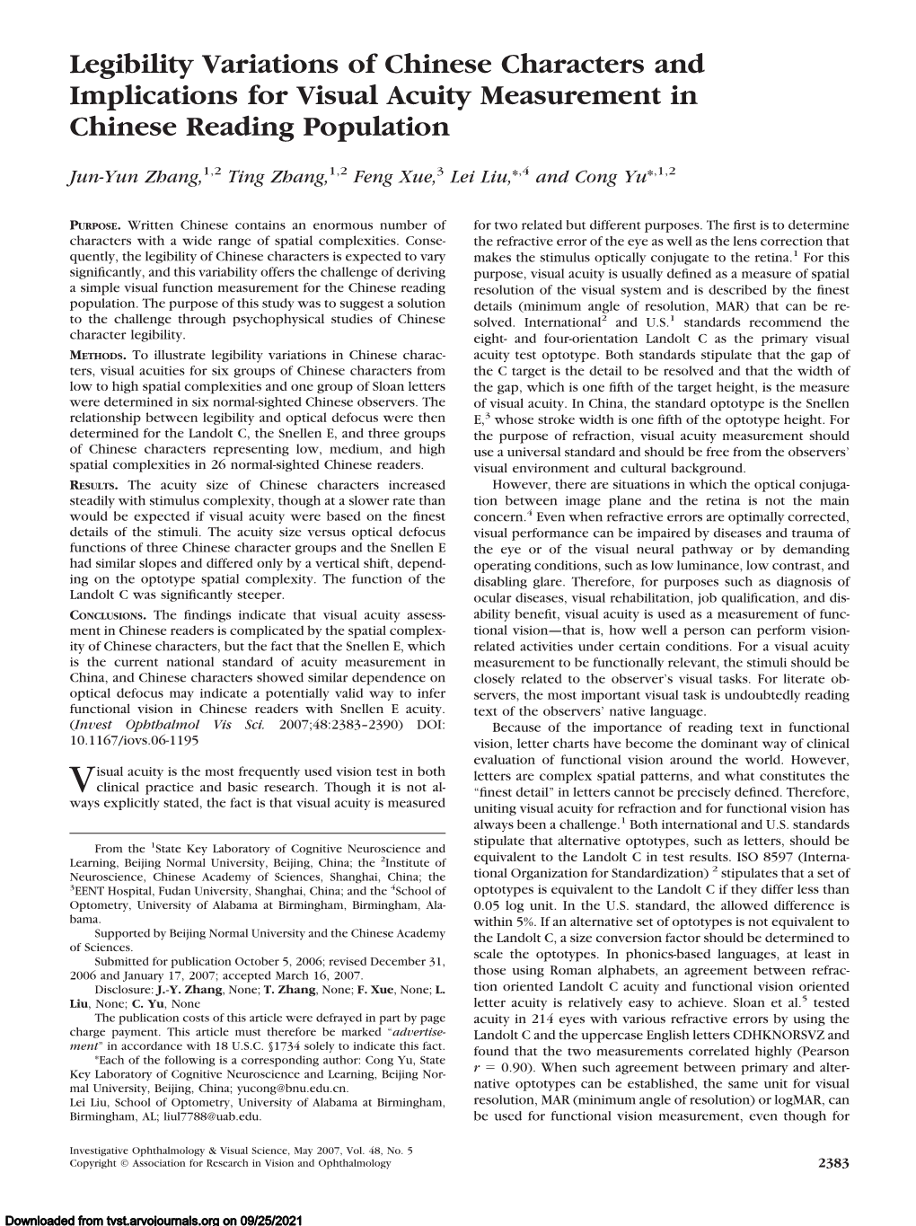 Legibility Variations of Chinese Characters and Implications for Visual Acuity Measurement in Chinese Reading Population