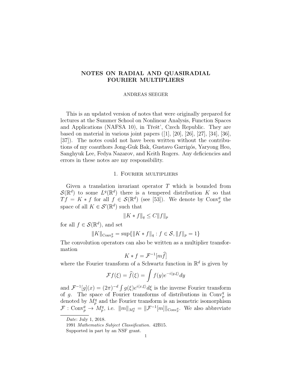 Notes on Radial and Quasiradial Fourier Multipliers