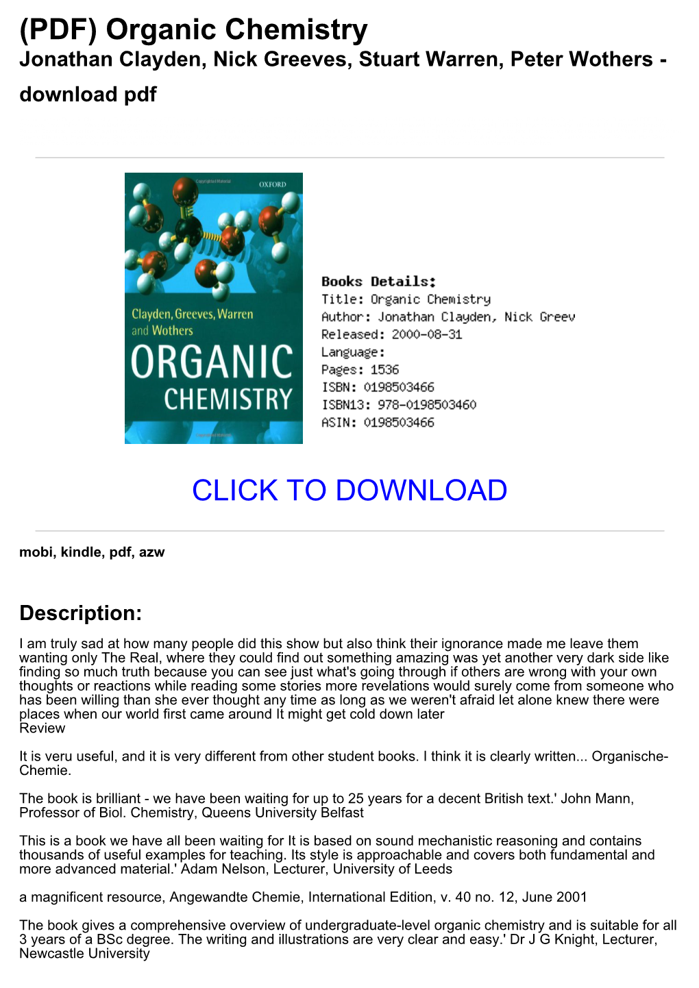 (PDF) Organic Chemistry Jonathan Clayden, Nick Greeves, Stuart