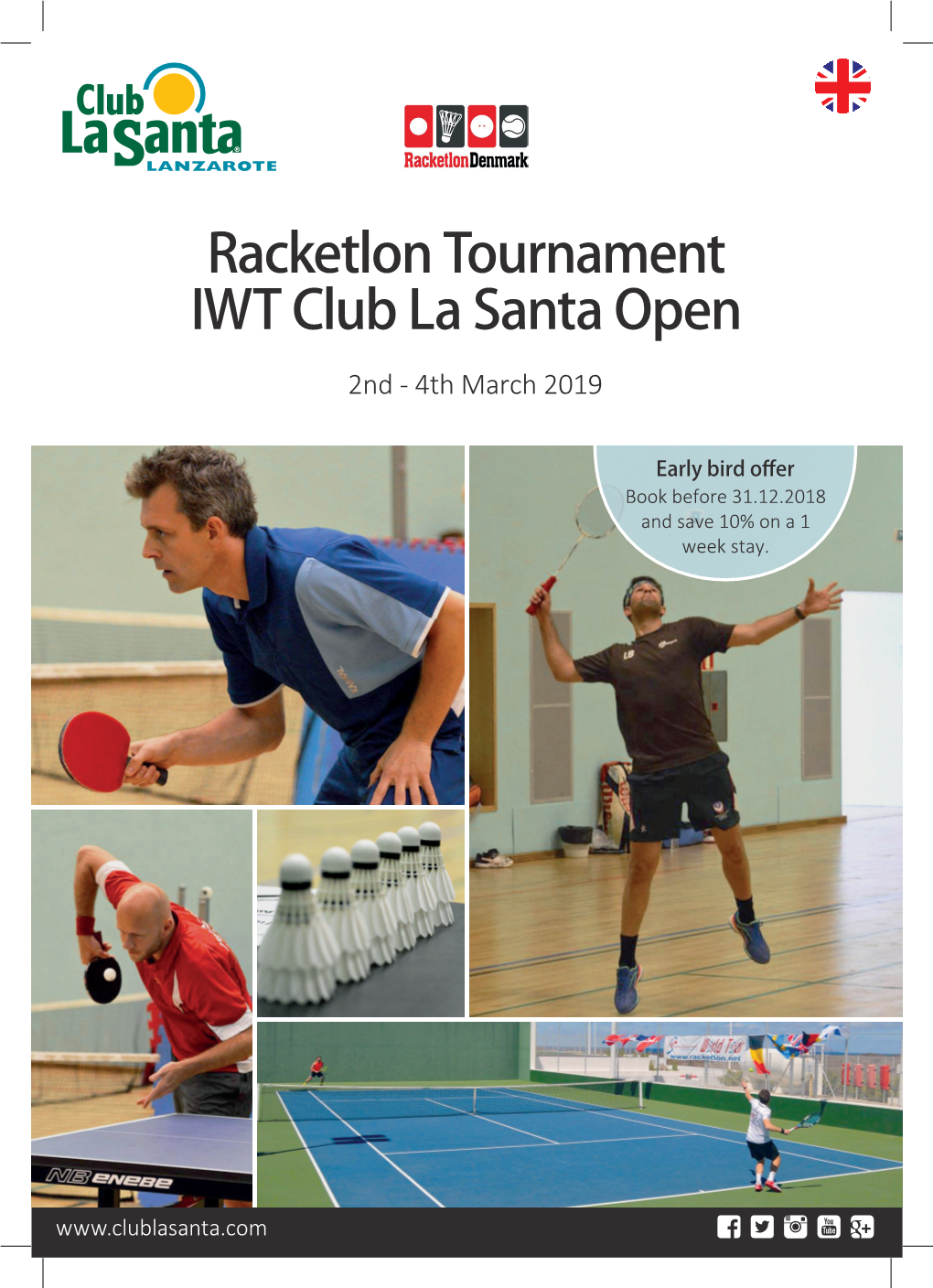 Racketlon Tournament IWT Club La Santa Open 2Nd - 4Th March 2019