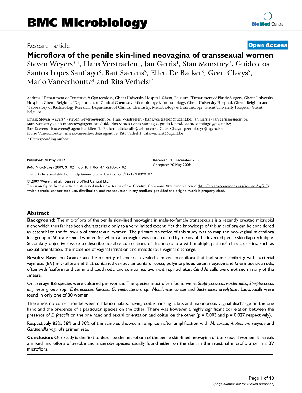 Microflora of the Penile Skin-Lined Neovagina of Transsexual Women