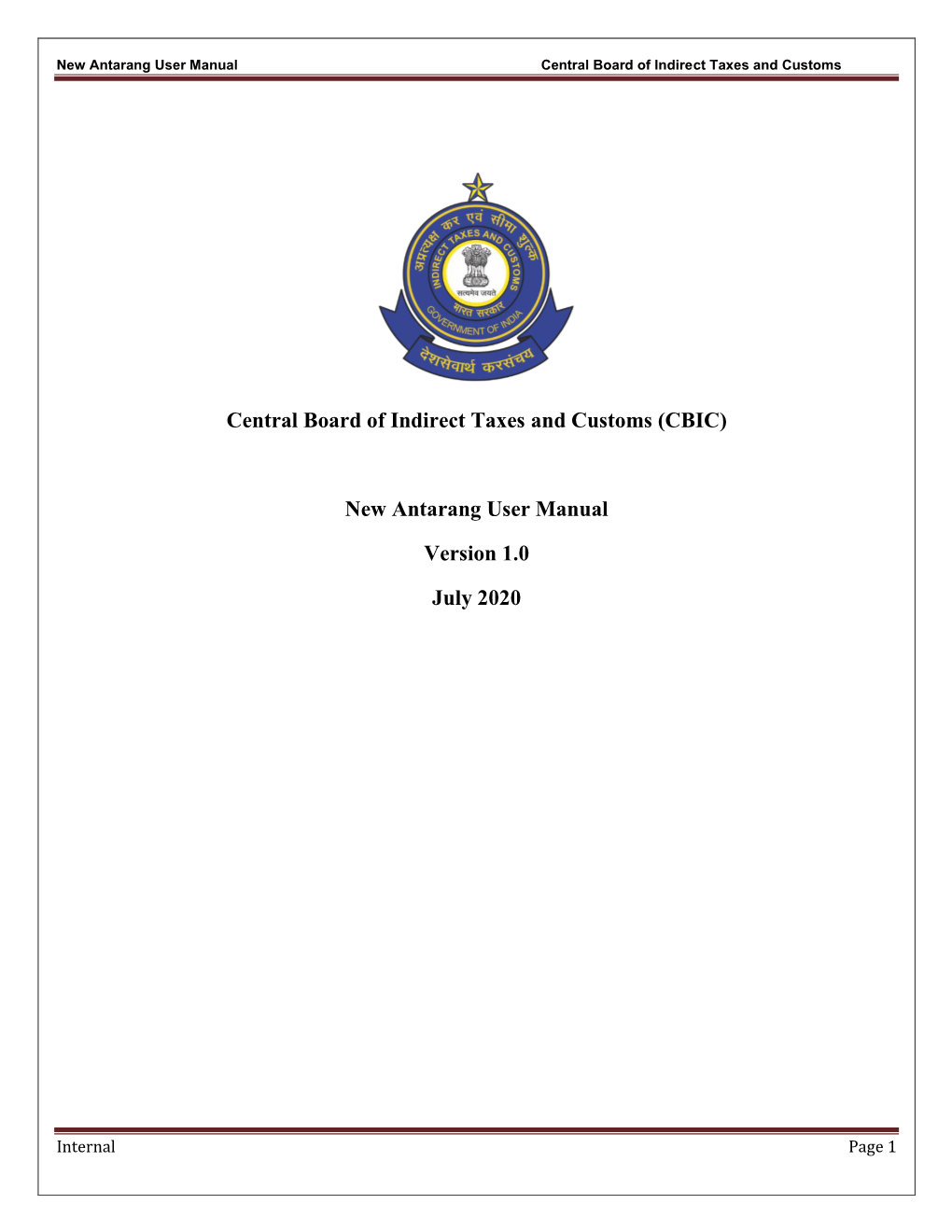 (CBIC) New Antarang User Manual Version 1.0 July 2020