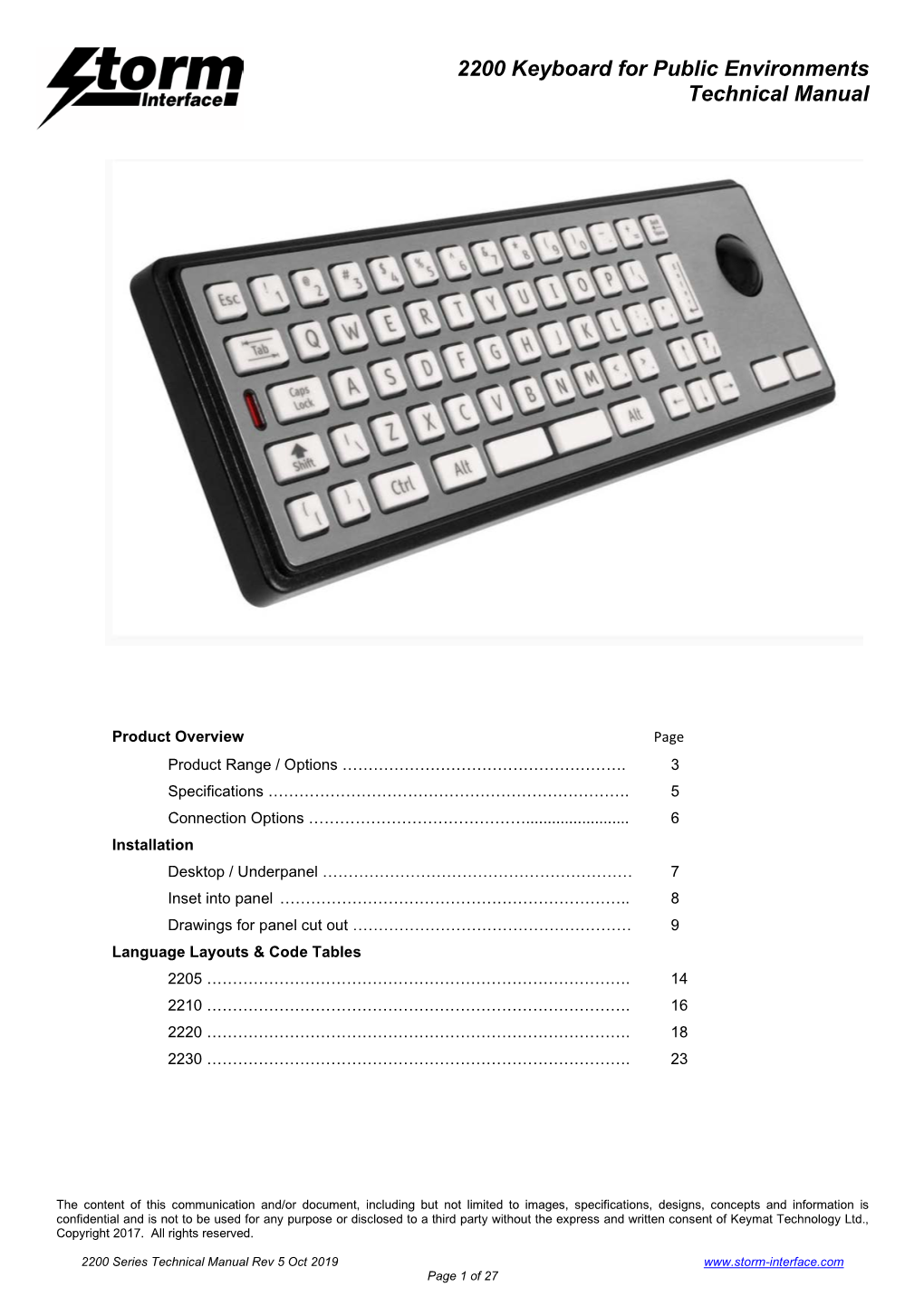 2200 Keyboard for Public Environments Technical Manual