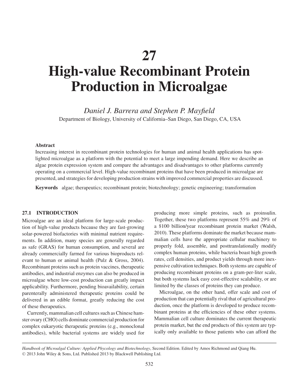 High-Value Recombinant Protein Production in Microalgae